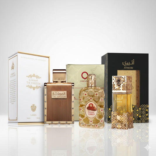 Black Friday 🔥 Prendi 3, Paghi 1 – Profumi Arabi di Lusso | Royal Amber, Atheeri e The Kingdom – Lattafa